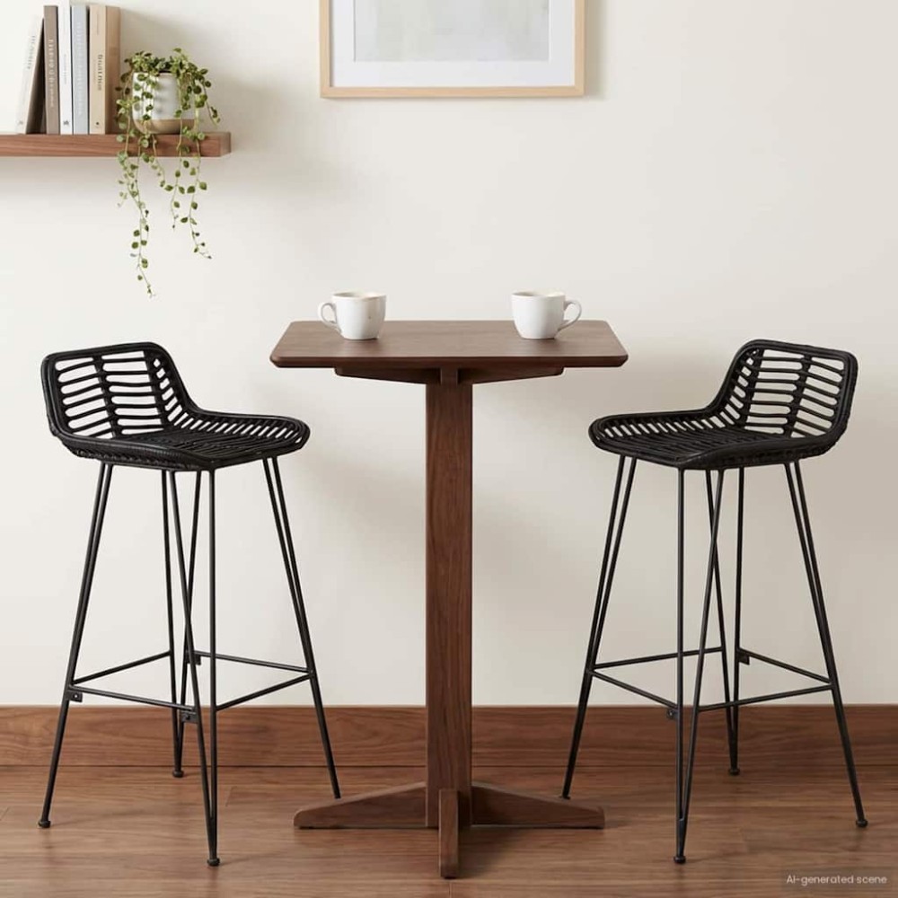 vidaXL Μπαρ σκαμπό 2 τεμ. Μαύρο 44x46x91cm Ράτταν και Χάλυβας