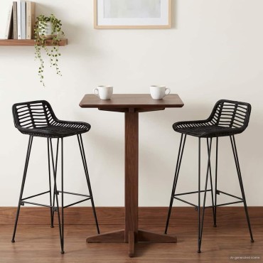 vidaXL Μπαρ σκαμπό 2 τεμ. Μαύρο 44x46x91cm Ράτταν και Χάλυβας