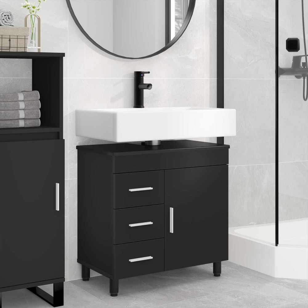 vidaXL Έπιπλο μπάνιου Μαύρο 60x35x60cm Επεξεργασμένο Ξύλο 1 τεμ.