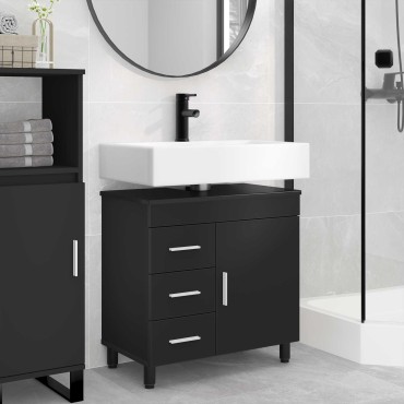 vidaXL Έπιπλο μπάνιου Μαύρο 60x35x60cm Επεξεργασμένο Ξύλο 1 τεμ.