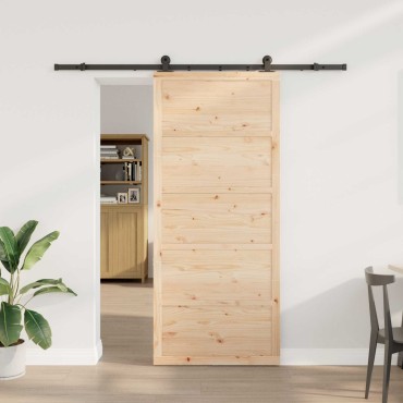 vidaXL Συρόμενη Πόρτα 100 x 208 εκ. Μασίφ Ξύλο Πεύκου Φυσικό