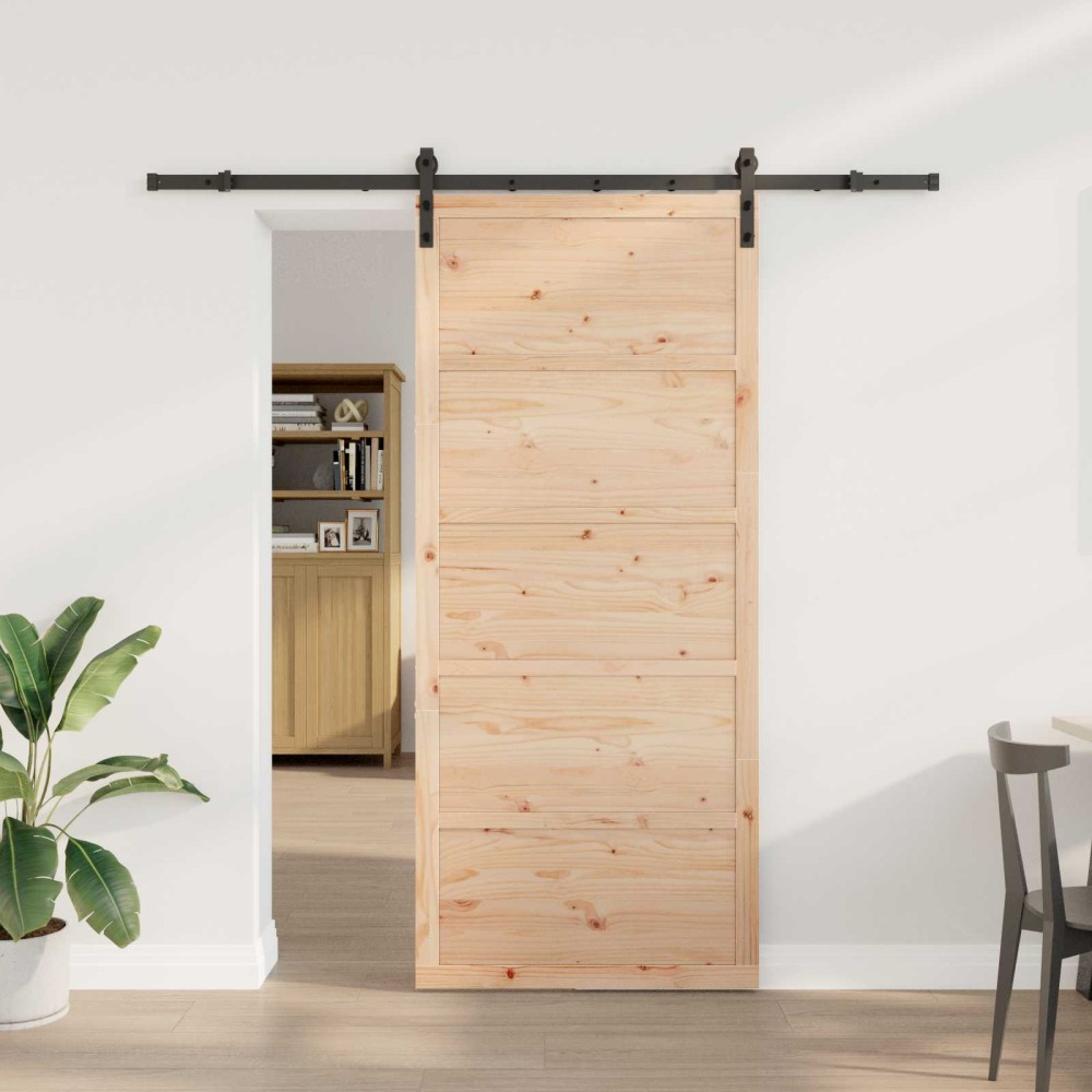vidaXL Συρόμενη Πόρτα Φυσικό 100 x 208 εκ. Μασίφ Ξύλο Πεύκου