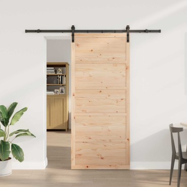 vidaXL Συρόμενη Πόρτα Φυσικό 100 x 208 εκ. Μασίφ Ξύλο Πεύκου
