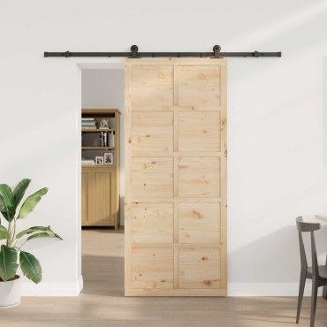 vidaXL Συρόμενη Πόρτα Φυσικό 100 x 208 εκ. Μασίφ Ξύλο Πεύκου