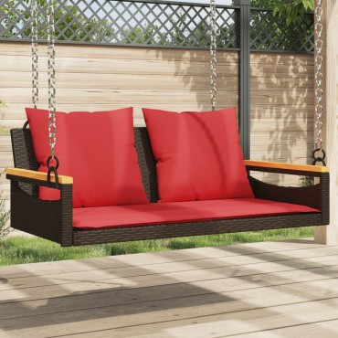 vidaXL Παγκάκι Κούνια Καφέ 109x62x40cm Συνθετικό Ρατάν με Μαξιλάρια 1 τεμ.