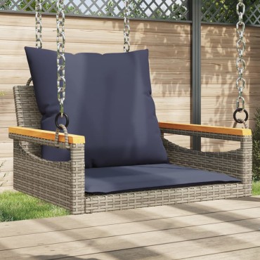 vidaXL Παγκάκι Κουνιστό Γκρι 63x62x40cm Συνθετικό Ρατάν με Μαξιλάρια 1 τεμ.