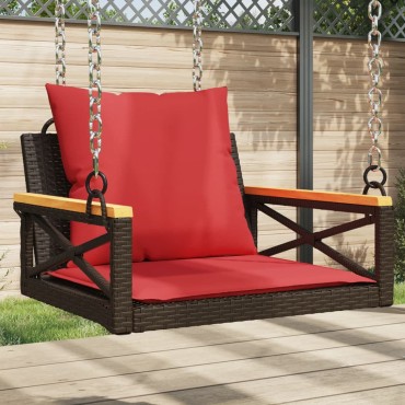 vidaXL Παγκάκι Κουνιστό Καφέ 63x62x40cm Συνθετικό Ρατάν με Μαξιλάρια 1 τεμ.