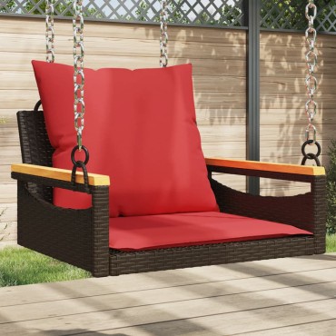 vidaXL Παγκάκι Κουνιστό Καφέ 63x62x40cm Συνθετικό Ρατάν με Μαξιλάρια 1 τεμ.
