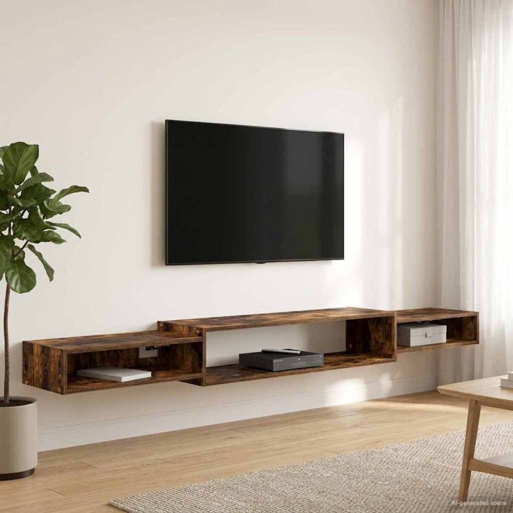 vidaXL Κρεμαστός θρανίο τηλεόρασης Επιτοίχιο Καπνισμένο Ξύλο Δρυός 220x28x21cm vidaXL Κρεμαστός θρανίο τηλεόρασης Επιτοίχιο Καπνισμένο Ξύλο Δρυός 220x28x21cm