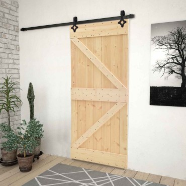 vidaXL Συρόμενη Πόρτα 80 x 210 cm Μασίφ Ξύλο Πεύκου Φυσικό και Μαύρο