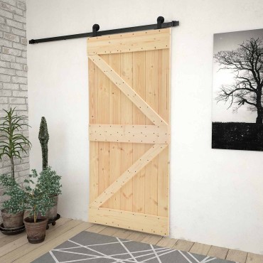vidaXL Συρόμενη Πόρτα Φυσικό και Μαύρο 80 x 210 cm Μασίφ Ξύλο Πεύκου