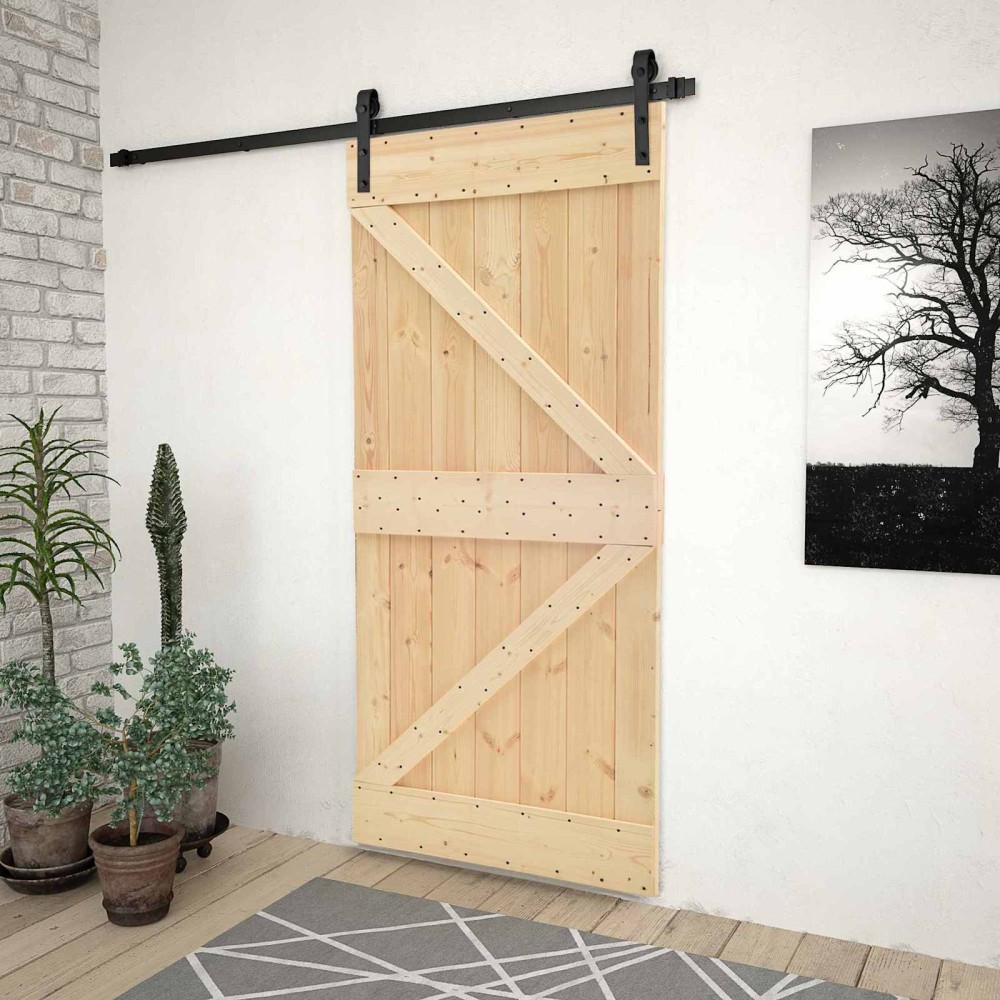 vidaXL Συρόμενη Πόρτα 80 x 210 cm Μασίφ Ξύλο Πεύκου Φυσικό και Μαύρο