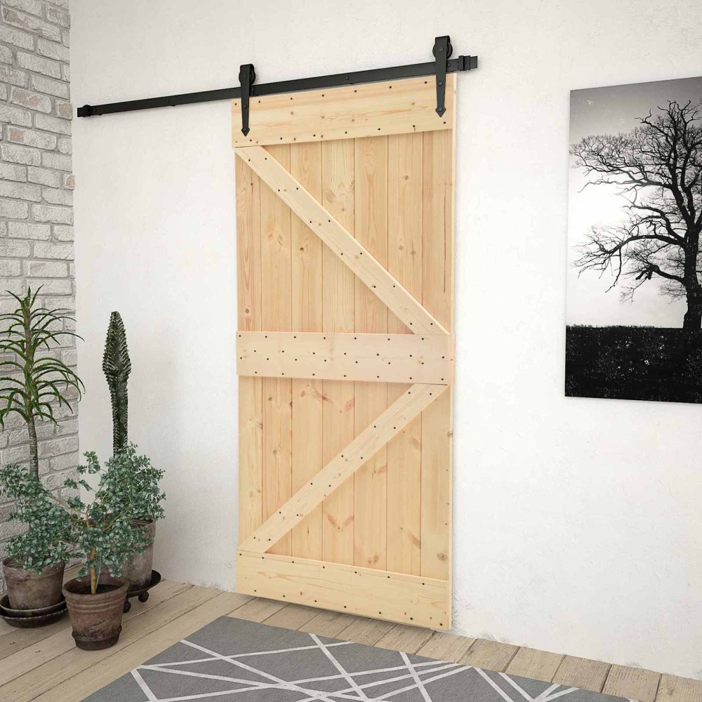 vidaXL Συρόμενη Πόρτα 90 x 210 cm Μασίφ Ξύλο Πεύκου Φυσικό και Μαύρο