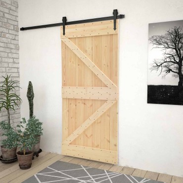 vidaXL Συρόμενη Πόρτα Φυσικό και Μαύρο 90 x 210 cm Μασίφ Ξύλο Πεύκου