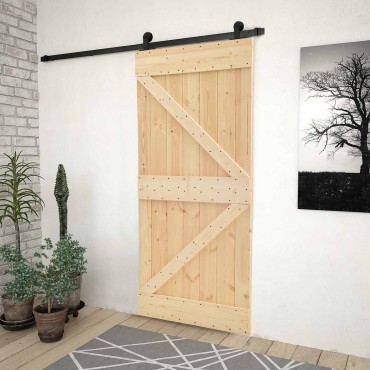 vidaXL Συρόμενη Πόρτα Φυσικό και Μαύρο 100 x 210 cm Μασίφ Ξύλο Πεύκου
