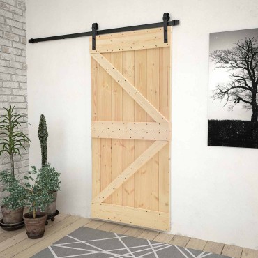 vidaXL Συρόμενη Πόρτα 100 x 210 cm Μασίφ Ξύλο Πεύκου Φυσικό και Μαύρο