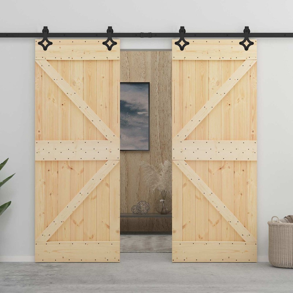 vidaXL Συρόμενη Πόρτα 2 τμχ. 80 x 210 cm Μασίφ Ξύλο Πεύκου