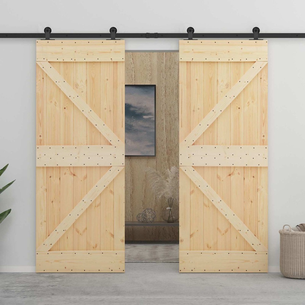 vidaXL Συρόμενη Πόρτα 2 τμχ. 80 x 210 cm Μασίφ Ξύλο Πεύκου