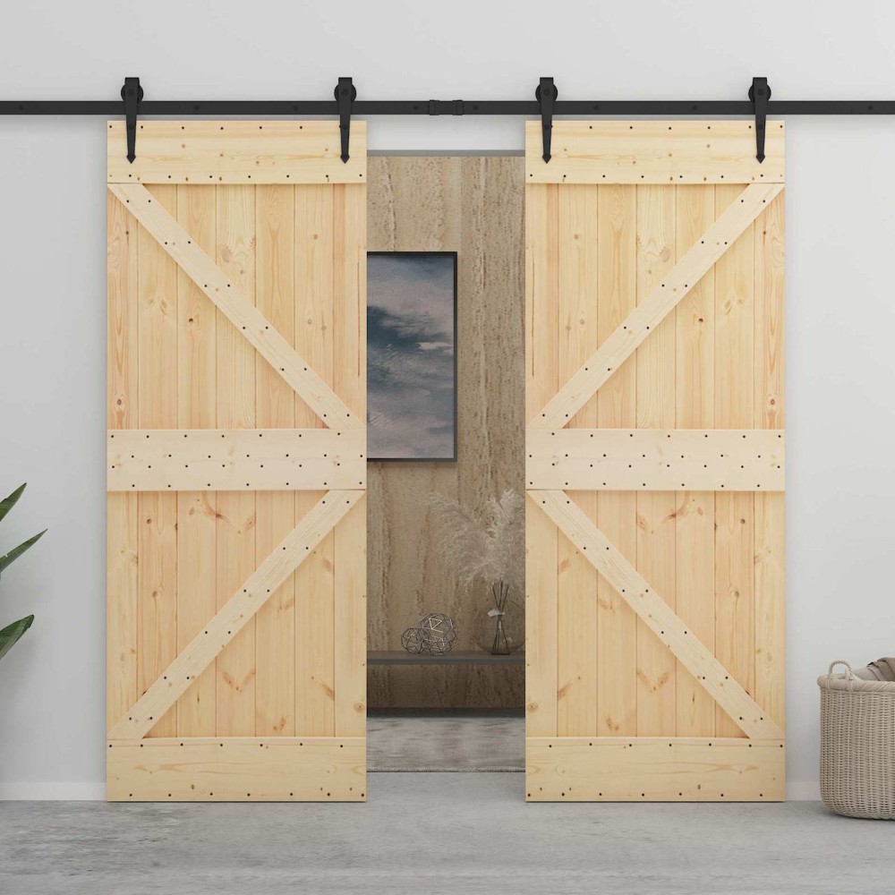 vidaXL Συρόμενη Πόρτα 2 τμχ. 90 x 210 cm Μασίφ Ξύλο Πεύκου