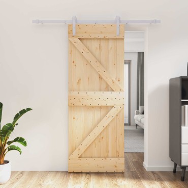vidaXL Συρόμενη Πόρτα Φυσικό και Λευκό 80 x 210 cm Μασίφ Ξύλο Πεύκου