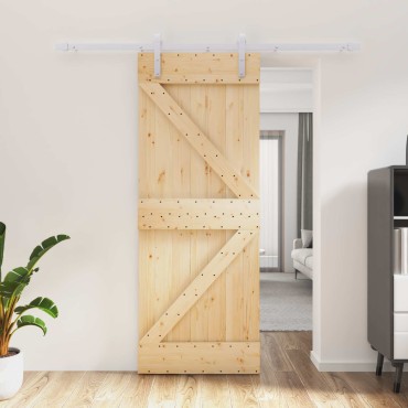vidaXL Συρόμενη Πόρτα Φυσικό και Λευκό 80 x 210 cm Μασίφ Ξύλο Πεύκου