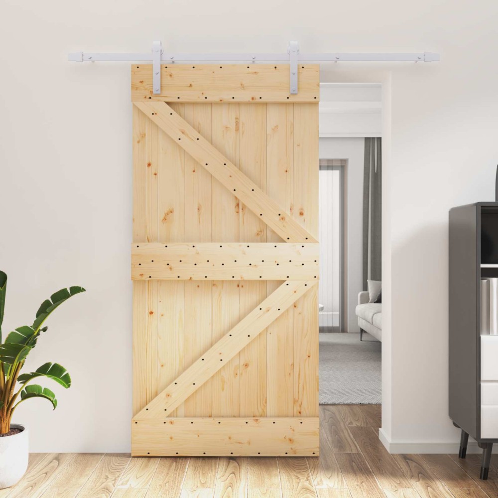 vidaXL Συρόμενη Πόρτα Φυσικό και Λευκό 100 x 210 cm Μασίφ Ξύλο Πεύκου