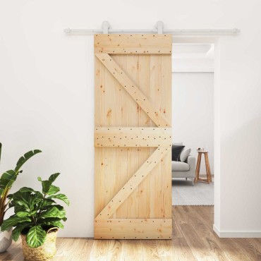 vidaXL Συρόμενη Πόρτα Φυσικό και Λευκό 80 x 210 cm Μασίφ Ξύλο Πεύκου