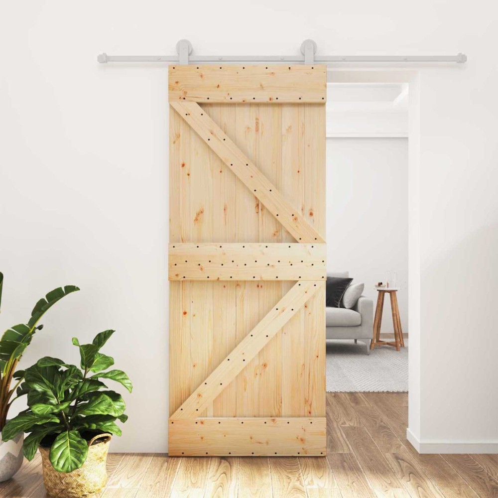 vidaXL Συρόμενη Πόρτα Φυσικό και Λευκό 80 x 210 cm Μασίφ Ξύλο Πεύκου