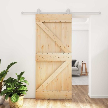 vidaXL Συρόμενη Πόρτα Φυσικό και Λευκό 90 x 210 cm Μασίφ Ξύλο Πεύκου