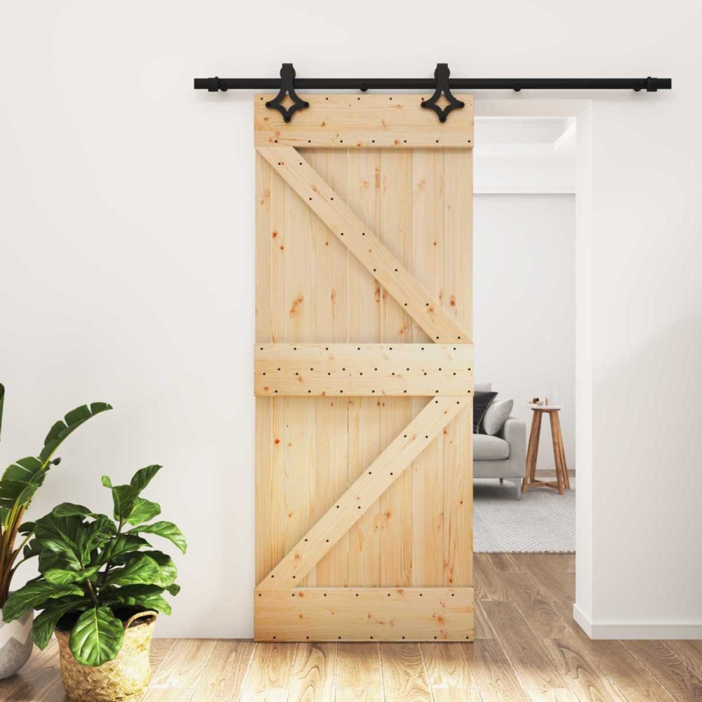 vidaXL Συρόμενη Πόρτα Φυσικό και Μαύρο 85 x 210 cm