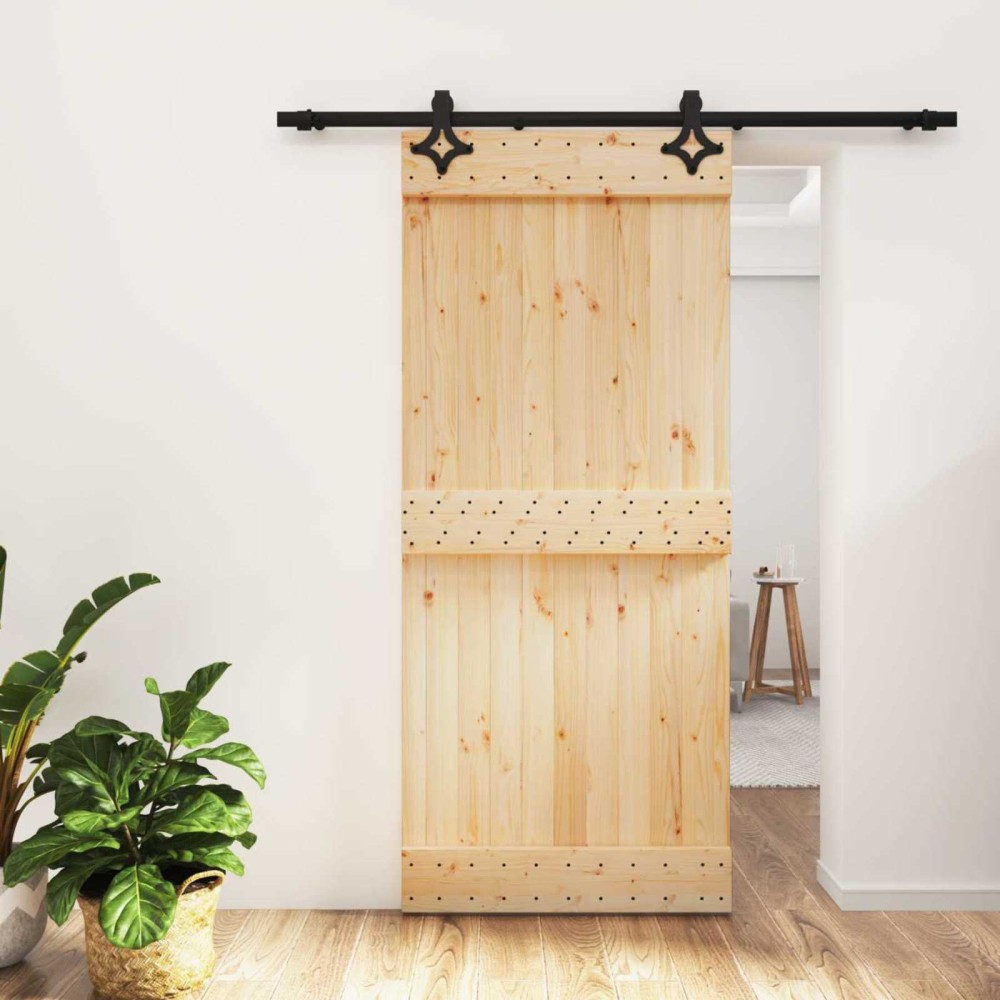 vidaXL Συρόμενη Πόρτα 90 x 210 cm Συμπαγές Ξύλο Πεύκου (Ακατέργαστο)