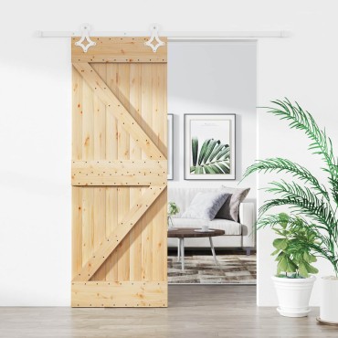 vidaXL Συρόμενη Πόρτα Φυσικό και Λευκό 80 x 210 cm Μασίφ Ξύλο Πεύκου
