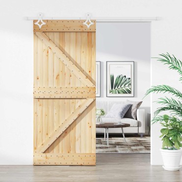 vidaXL Συρόμενη Πόρτα Φυσικό και Λευκό 90 x 210 cm Μασίφ Ξύλο Πεύκου