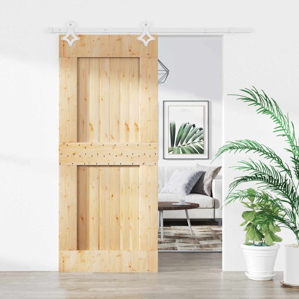 vidaXL Συρόμενη Πόρτα 85 x 210 cm Συμπαγές Ξύλο Πεύκου (Ακατέργαστο)