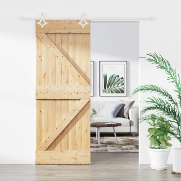 vidaXL Συρόμενη Πόρτα Φυσικό και Λευκό 80 x 210 cm Μασίφ Ξύλο Πεύκου