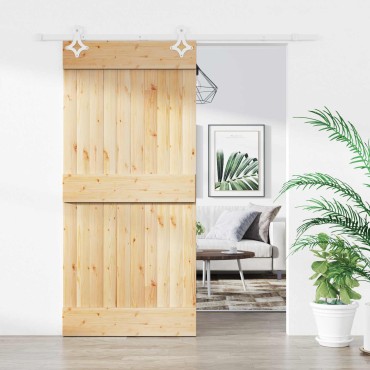 vidaXL Συρόμενη Πόρτα Φυσικό και Λευκό 95 x 210 cm