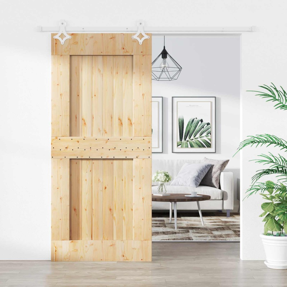 vidaXL Συρόμενη Πόρτα 90 x 210 cm Συμπαγές Ξύλο Πεύκου (Ακατέργαστο)