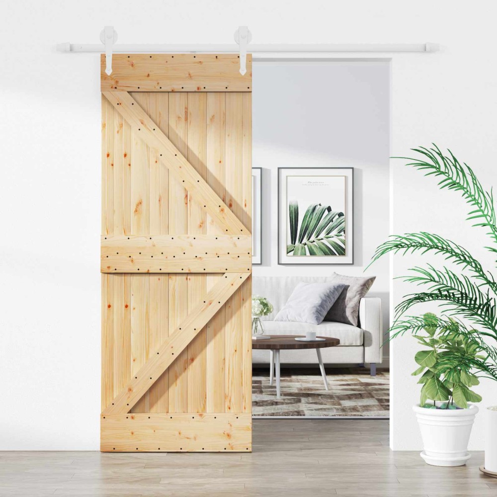 vidaXL Συρόμενη Πόρτα 85 x 210 cm Συμπαγές Ξύλο Πεύκου (Ακατέργαστο)