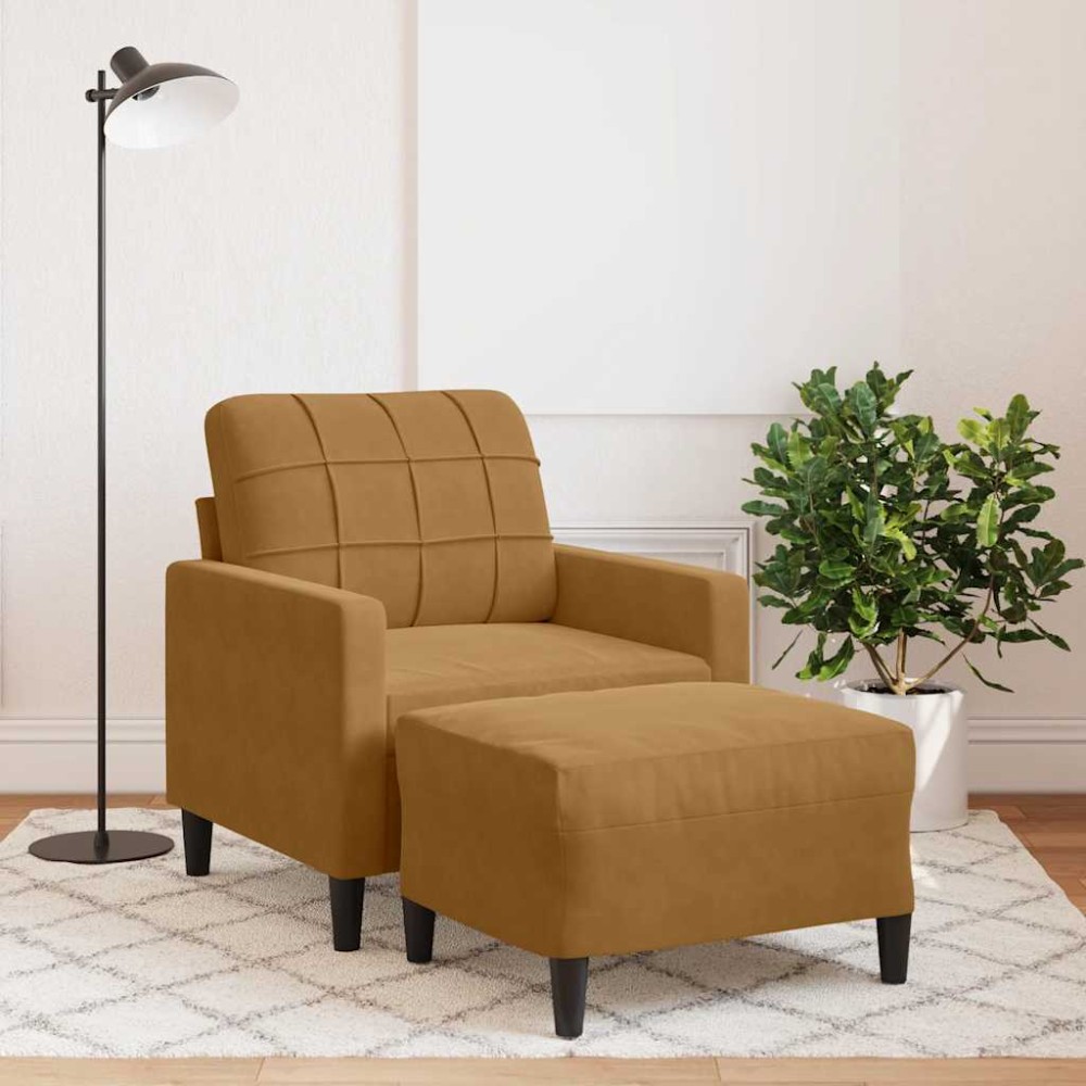 vidaXL Πολυθρόνα Καφέ Βελούδινη με Υποπόδιο 77x77x80cm 1 τεμ. Γωνιακός