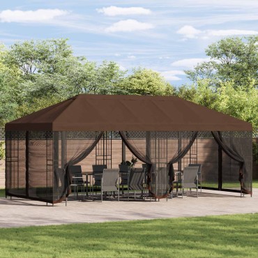 vidaXL Κήπος Γκαζebo 6 x 3 m Καφέ Πολυεστέρας και Χάλυβας 190 gsm