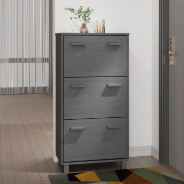 vidaXL Παπουτσοθήκη HAMAR Σκ. Γκρι 59,5x35x117cm Μασίφ Ξύλο Πεύκου