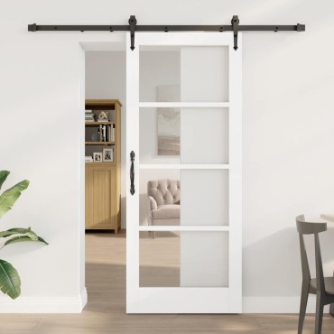 vidaXL Συρόμενη Πόρτα 83 x 202 εκ. Μασίφ ξύλο πεύκου και γυαλί