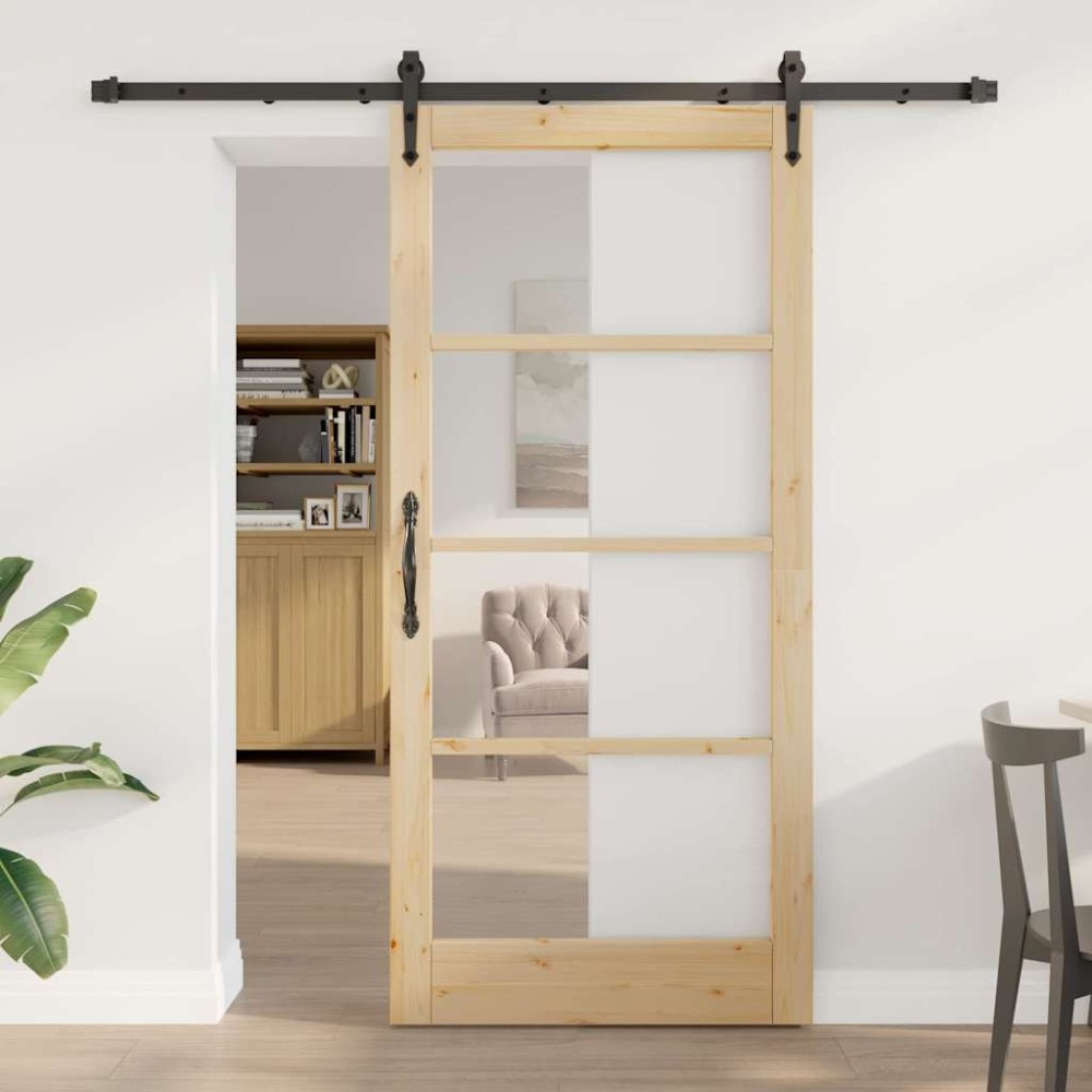vidaXL Συρόμενη Πόρτα Φυσικό και Μαύρο 93 x 202 cm