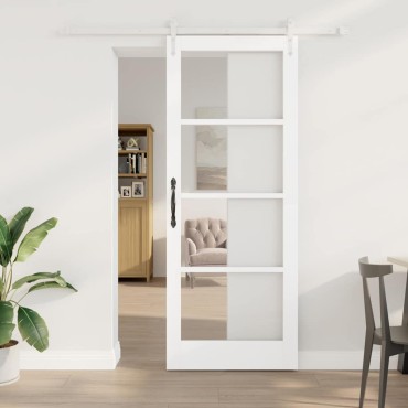 vidaXL Συρόμενη Πόρτα Λευκό 83 x 211 εκ. Μασίφ ξύλο πεύκου και γυαλί