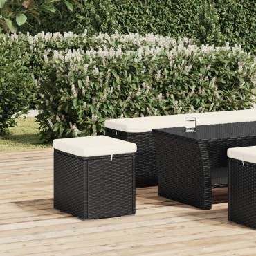 vidaXL Υποπόδιο με Μαξιλάρι Μαύρο 40x30x40cm από Συνθετικό Ρατάν 1 τεμ.