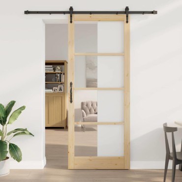 vidaXL Συρόμενη Πόρτα 93 x 232 εκ. Μασίφ ξύλο πεύκου και γυαλί