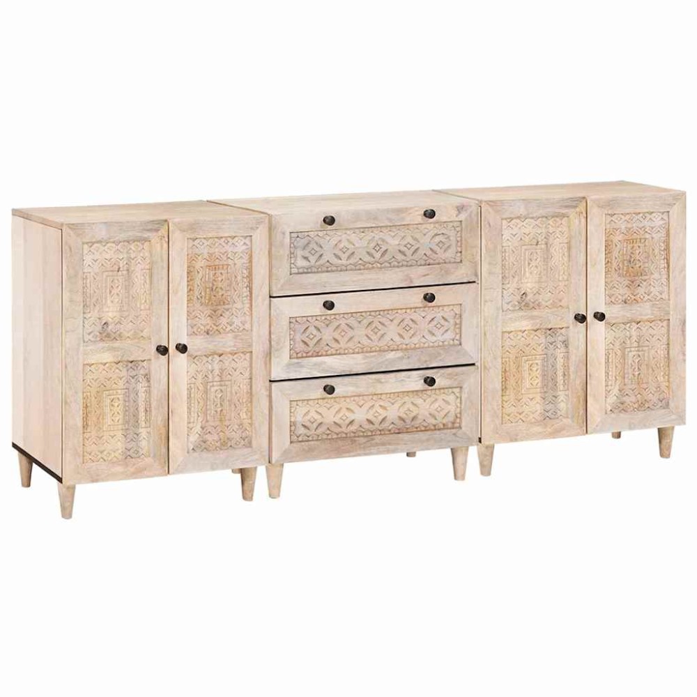 vidaXL Πλαϊνό γραφείο 3 τεμ. 180x33,5x75cm Μασίφ ξύλο μάνγκο