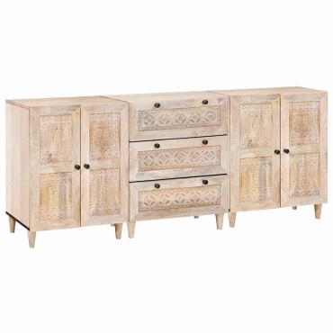 vidaXL Πλαϊνό γραφείο 3 τεμ. 180x33,5x75cm Μασίφ ξύλο μάνγκο