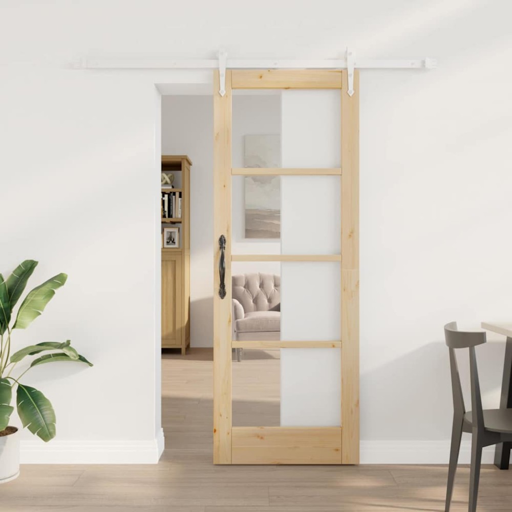 vidaXL Συρόμενη Πόρτα 73,5 x 198,5 εκ. Μασίφ ξύλο πεύκου και γυαλί