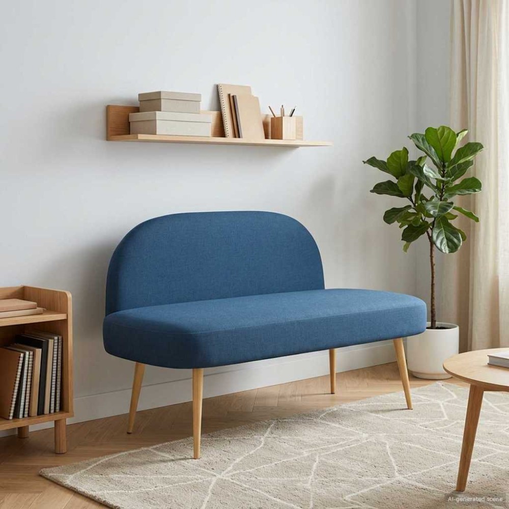 vidaXL Δερμάτινος Πάγκος με Πλάτη Μπλε 110x60x76cm Πολυεστέρας